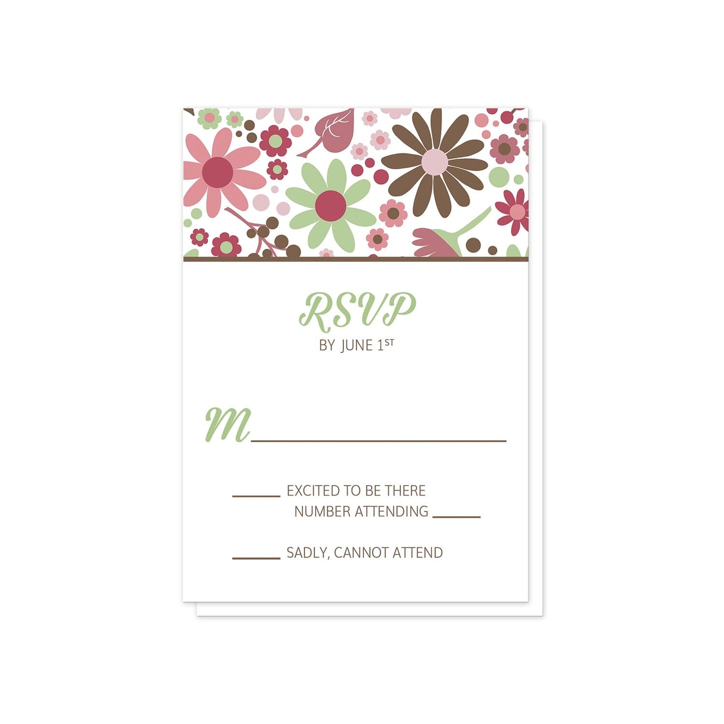 Berry Green Summer Flowers RSVP cards at Artistically Invited.