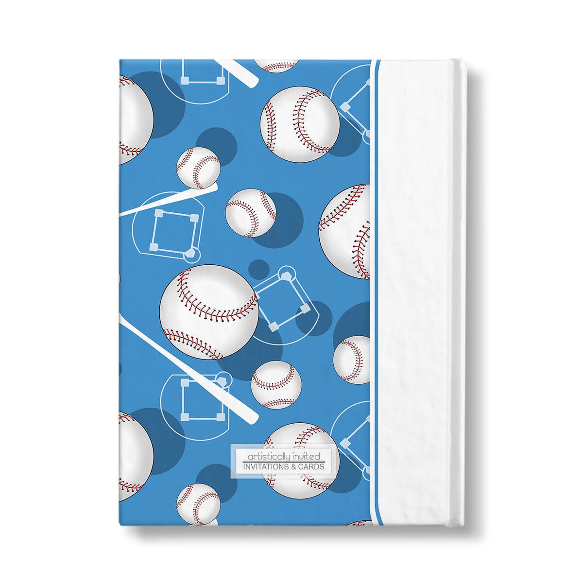 Personalized Blue Baseball Journal at Artistically Invited. Back side of the book.