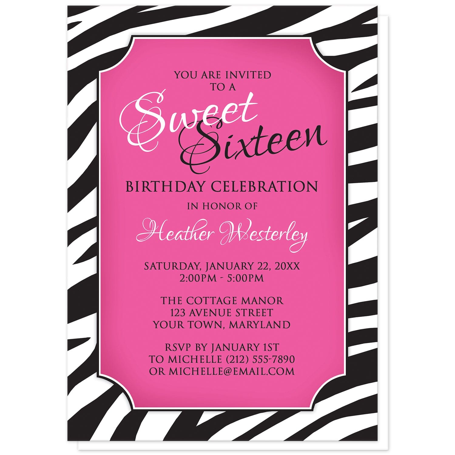 chic-zebra-print-pink-sweet-16-invitation-e-vite-printed-artistically-invited for Free Printable Sweet 16 Cards Chic Zebra Print Pink Sweet 16 Invitation | E-vite, Printed – Artistically Invited for Free Printable Sweet 16 Cards