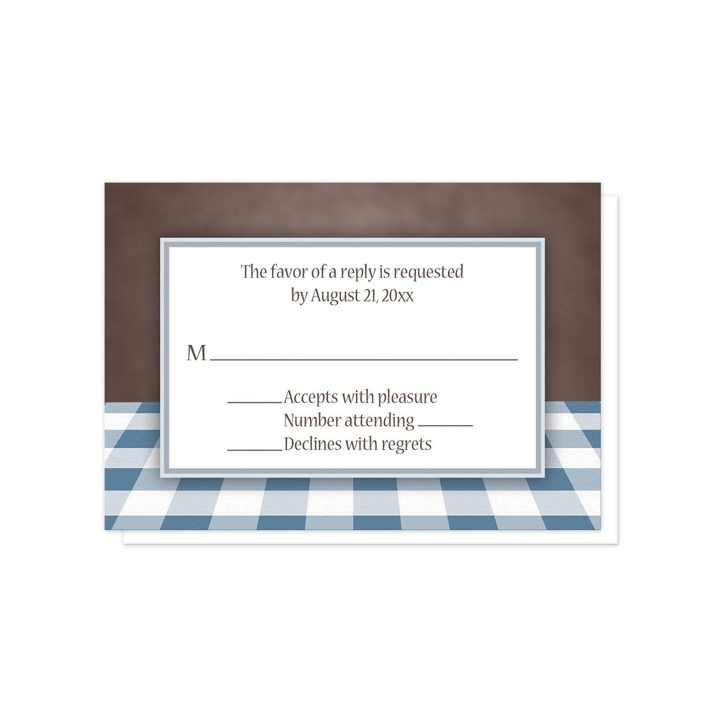 Mason Jar Daisy Blue Gingham RSVP Cards at Artistically Invited.
