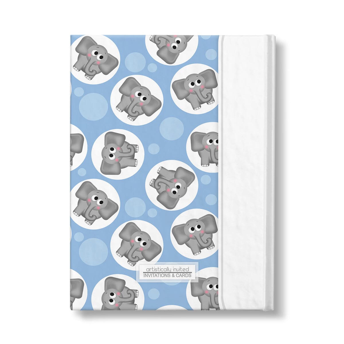 Personalized Cute Blue Elephant Journal at Artistically Invited. Back side of the book.