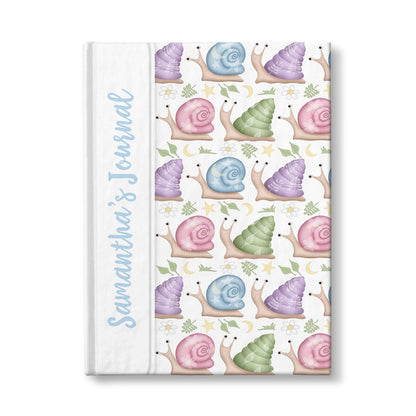 Personalized Cute Snails Journal with blue personalization at Artistically Invited.