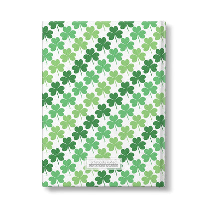 Personalized Green Clovers Pattern Journal at Artistically Invited. Back side of the book.