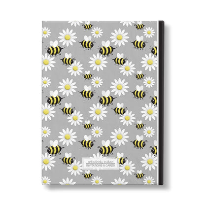 Personalized Happy Bee and Daisy Journal at Artistically Invited. Back side of the book.