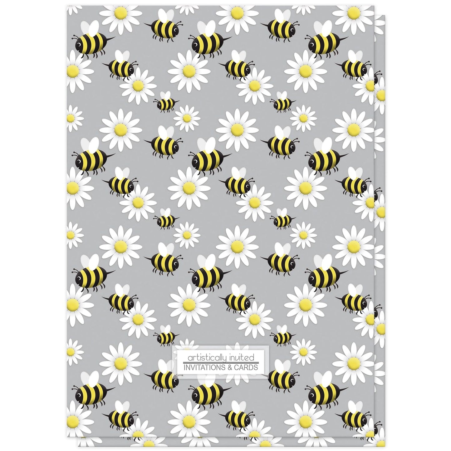 Happy Bee and Daisy Pattern Birthday Party Invitations (back side) at Artistically Invited.