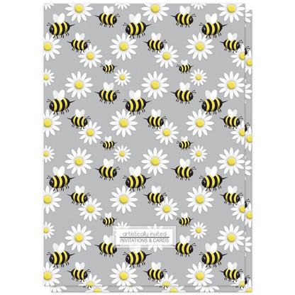 Happy Bee and Daisy Pattern Bridal Shower Invitations (back side) at Artistically Invited.