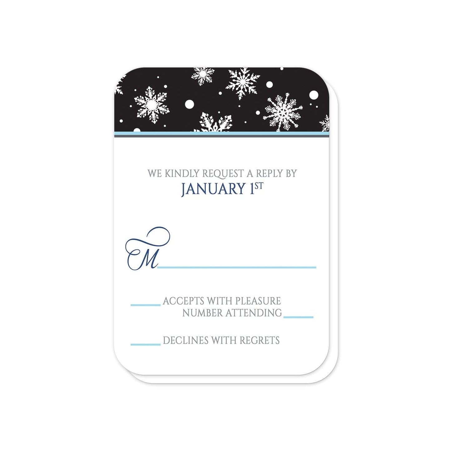 Midnight Snowflake Winter RSVP Cards (with rounded corners) at Artistically Invited.