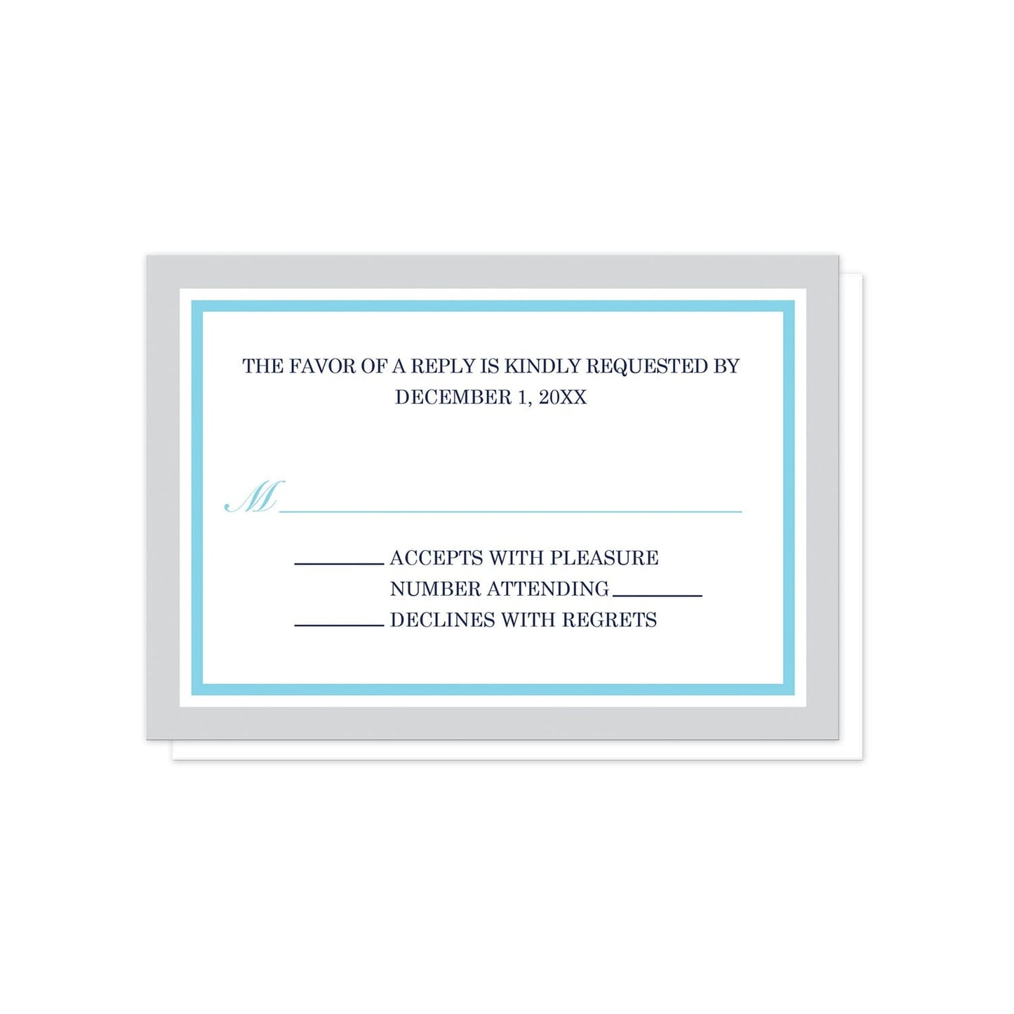 Modern Aqua Navy Gray Winter RSVP Cards at Artistically Invited.