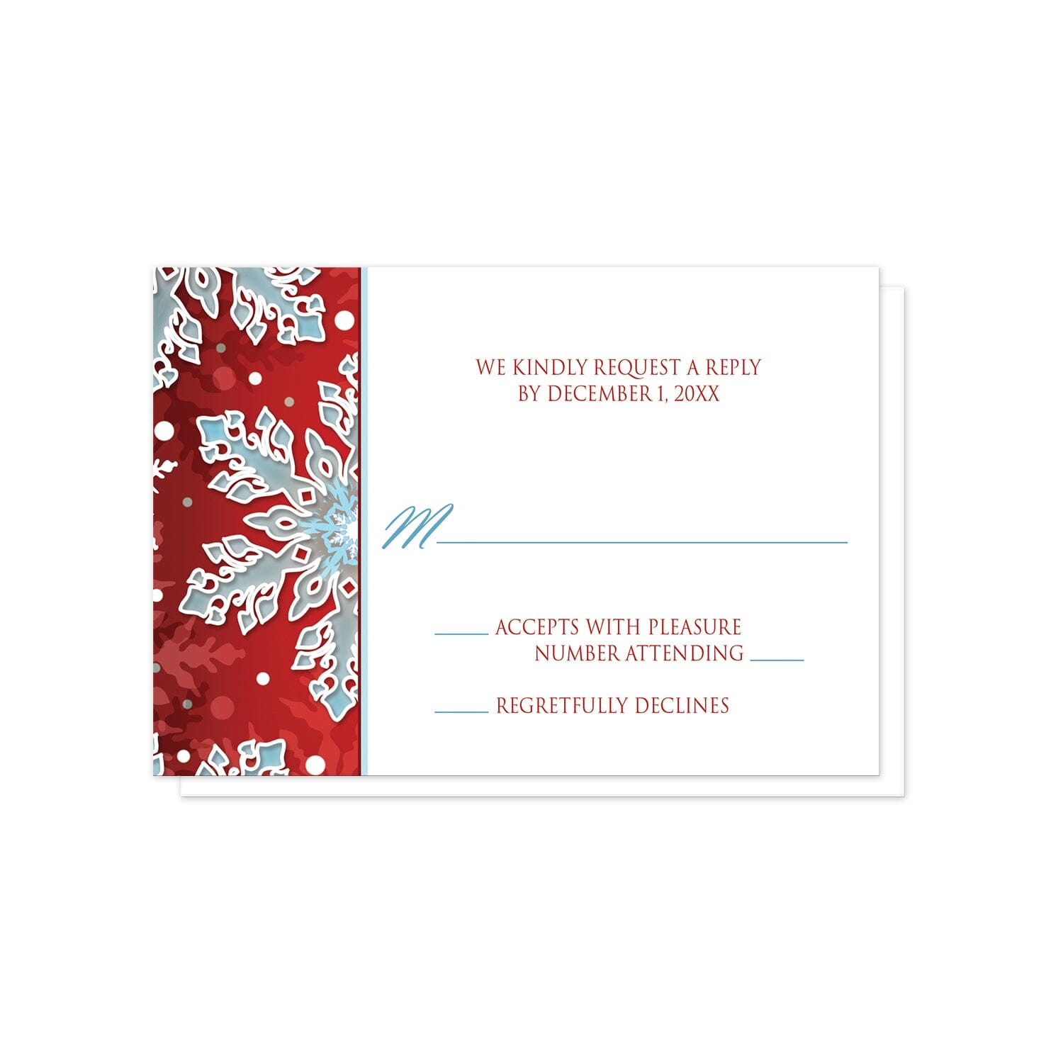 Modern Red White Blue Snowflake RSVP Cards at Artistically Invited.