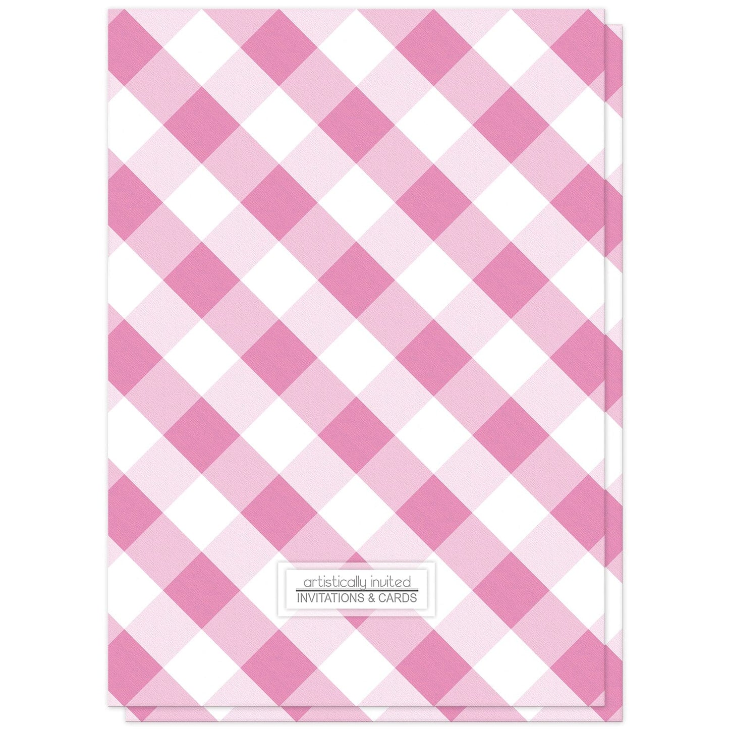 Pink Gingham Bridal Shower Invitations (back side) at Artistically Invited.
