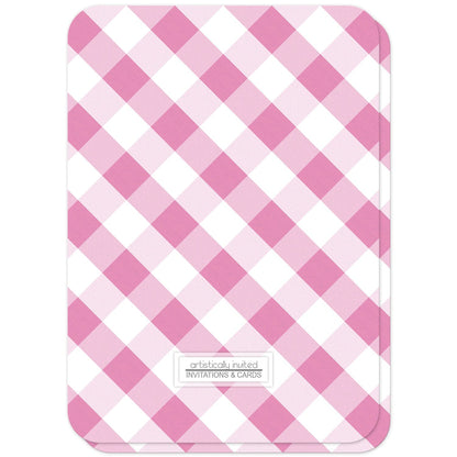 Pink Gingham Bridal Shower Invitations (back side with rounded corners) at Artistically Invited.