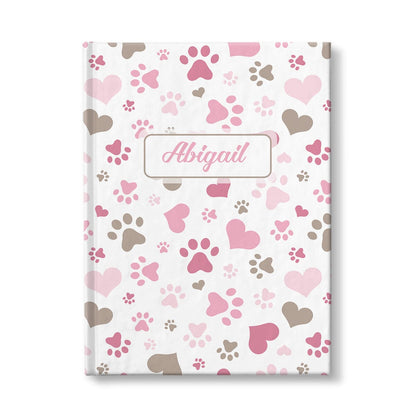 Personalized Pink Hearts and Paw Prints Journal at Artistically Invited.