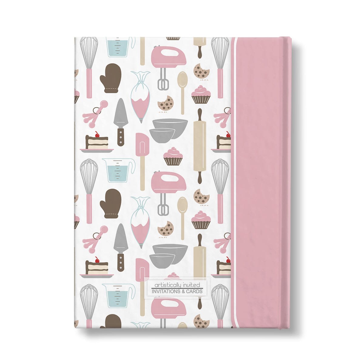 Personalized Pink Baking Pattern Journal at Artistically Invited. Back side of the book.