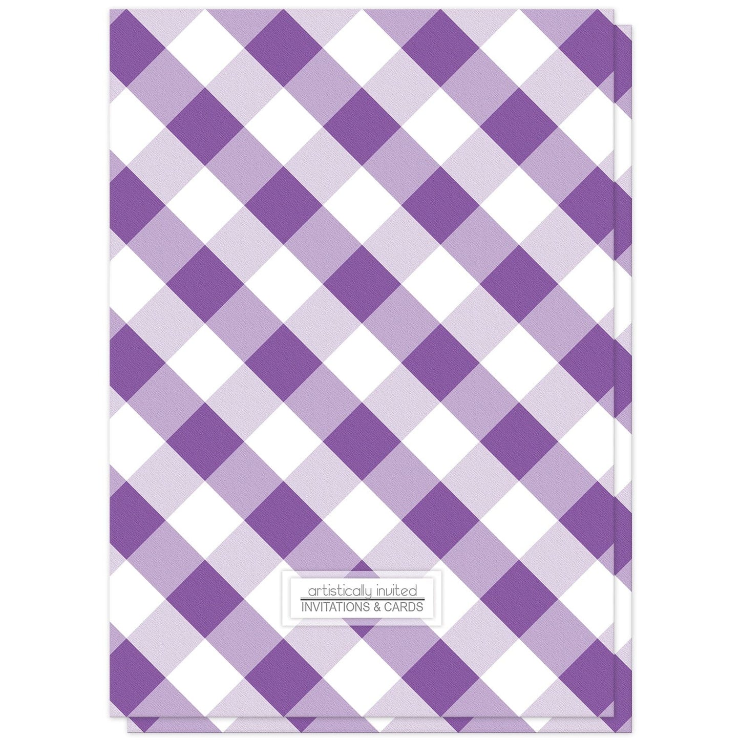 Purple Gingham Bridal Shower Invitations (back side) at Artistically Invited.