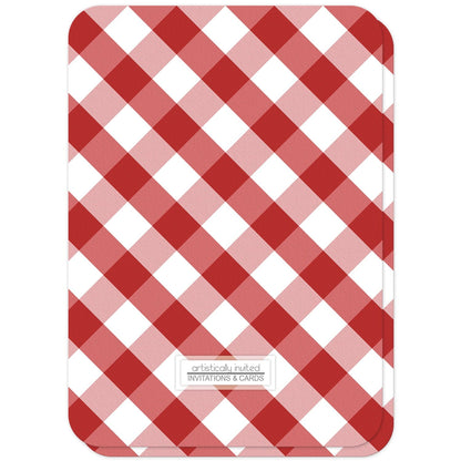 Red Gingham Birthday Party Invitations (back side with rounded corners) at Artistically Invited.