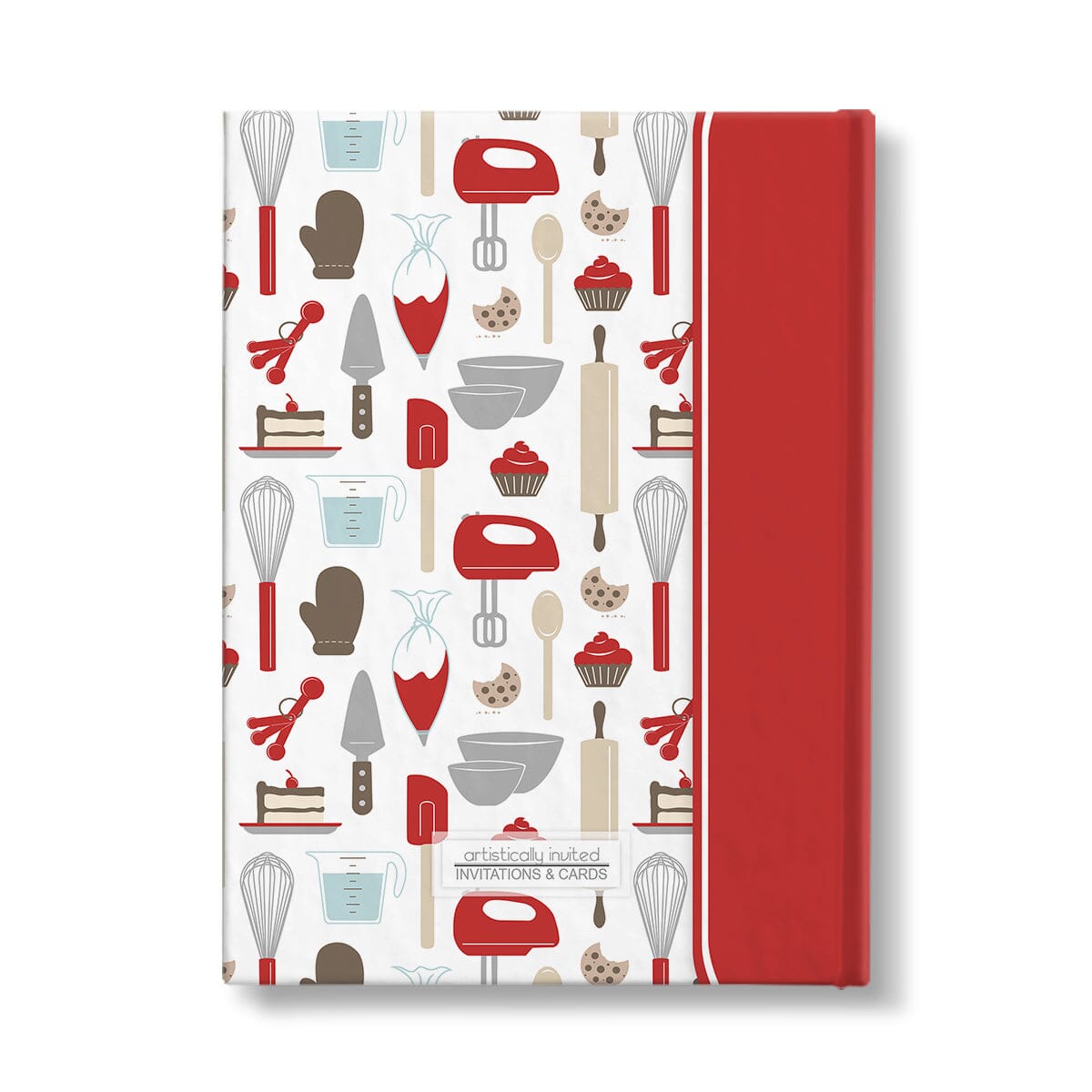 Personalized Red Baking Pattern Journal at Artistically Invited. Back side of the book.