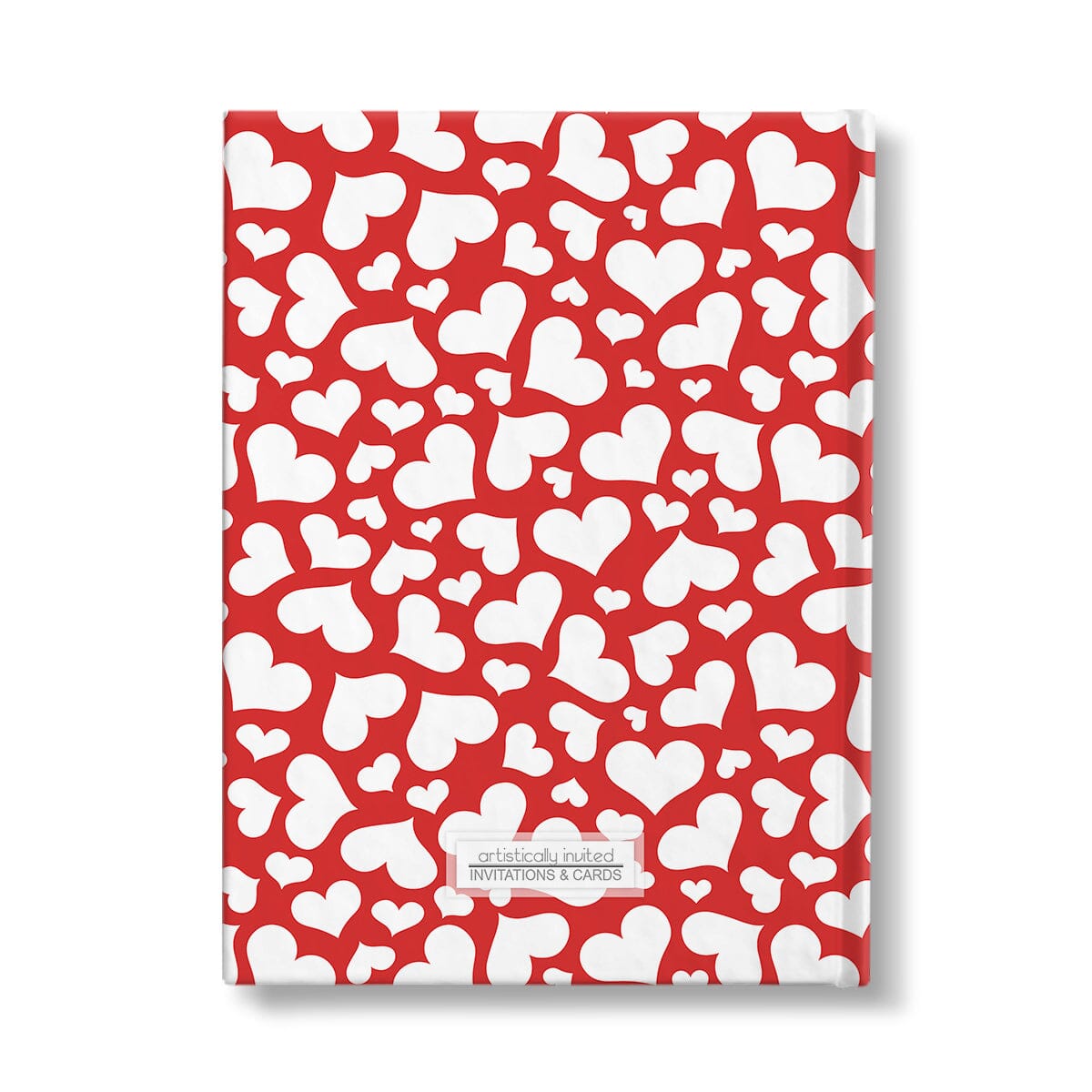 Personalized Red Hearts Gnome Journal at Artistically Invited. Back side of the book.
