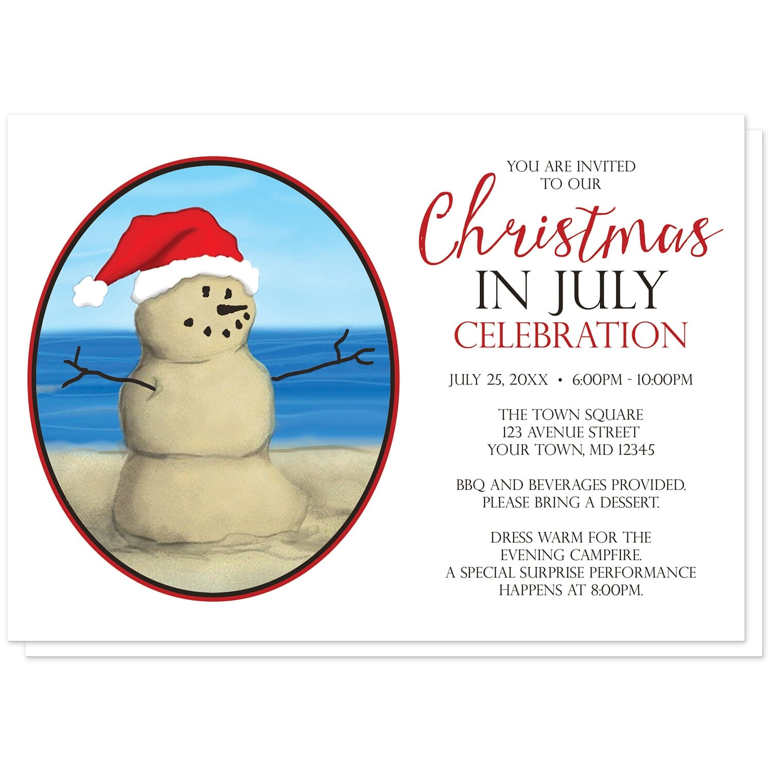 SandSnowmanChristmasinJulyInvitations ArtisticallyInvited sand snowman christmas in july invitations | evite, printable
