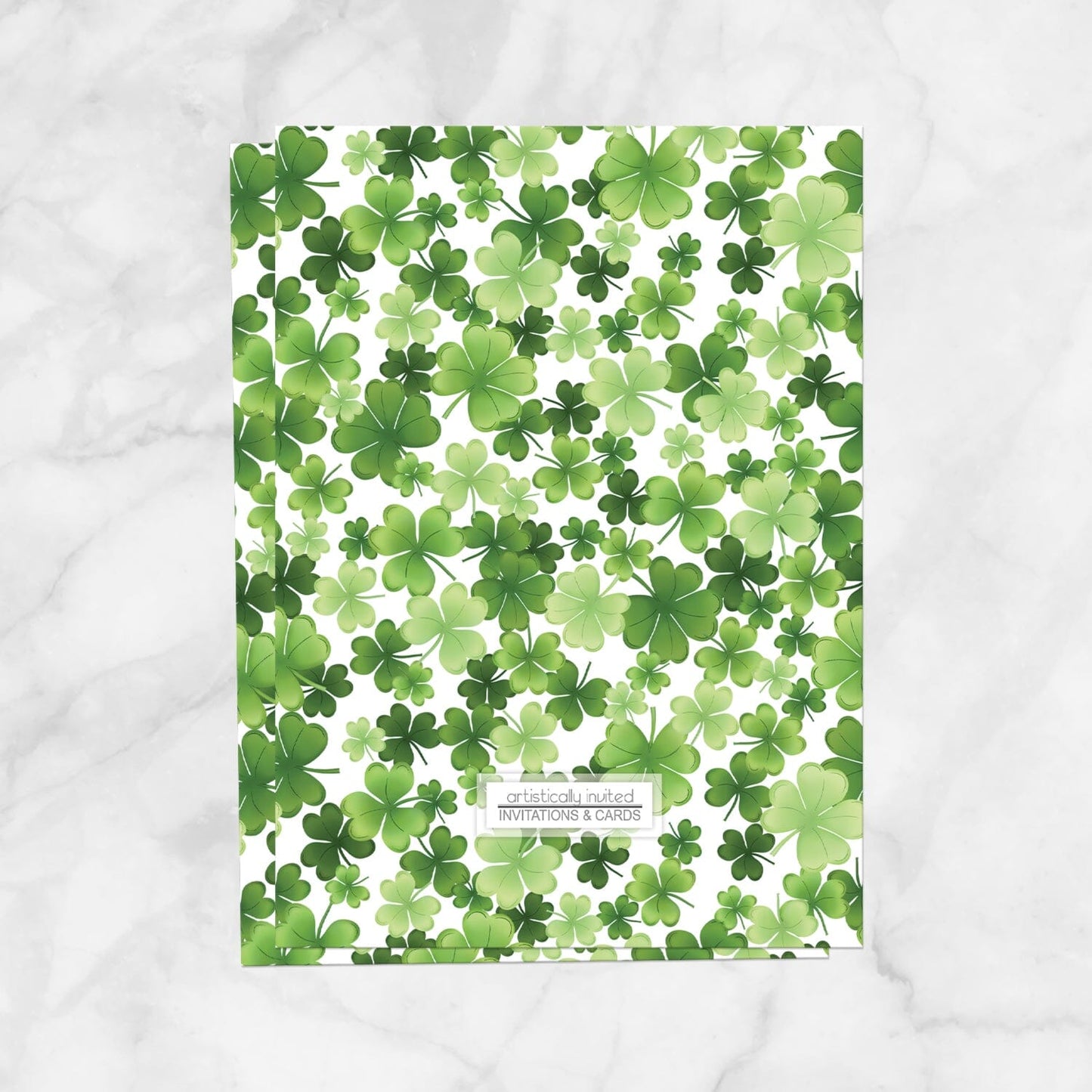 Shamrock and 4-leaf clover bridal shower invitation features the pattern printed on the backside of the invitation when the printed invitation upgrade is purchased