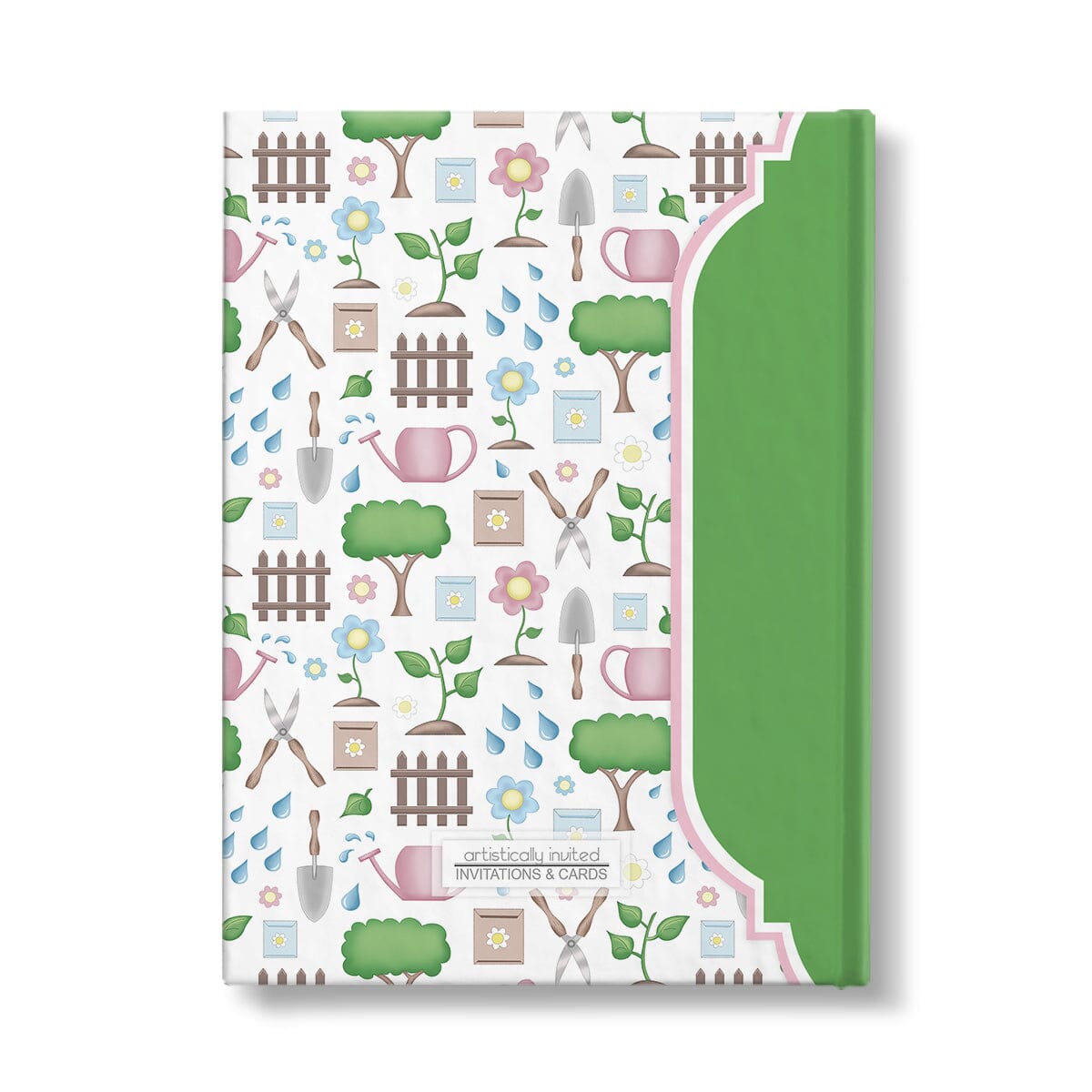 Personalized Spring Gardening Pattern Journal at Artistically Invited. Back side of the book.