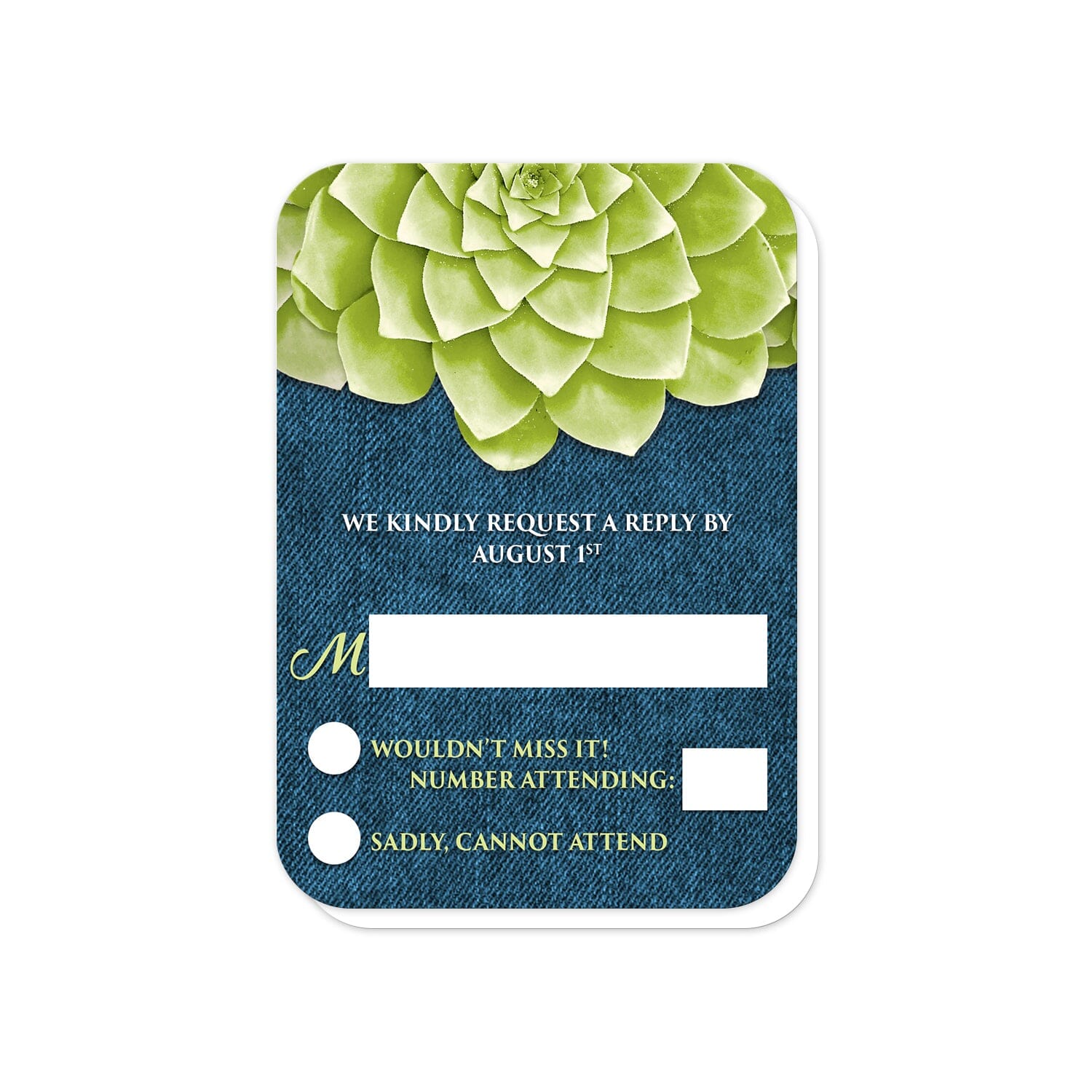 Succulent Green Blue Denim RSVP Cards (with rounded corners) at Artistically Invited.