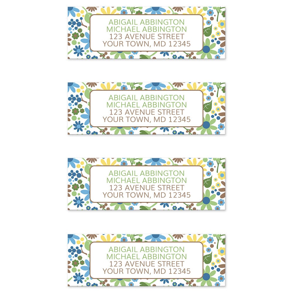 Sunny Summer Flowers Address Labels at Artistically Invited. 4 labels per sheet.