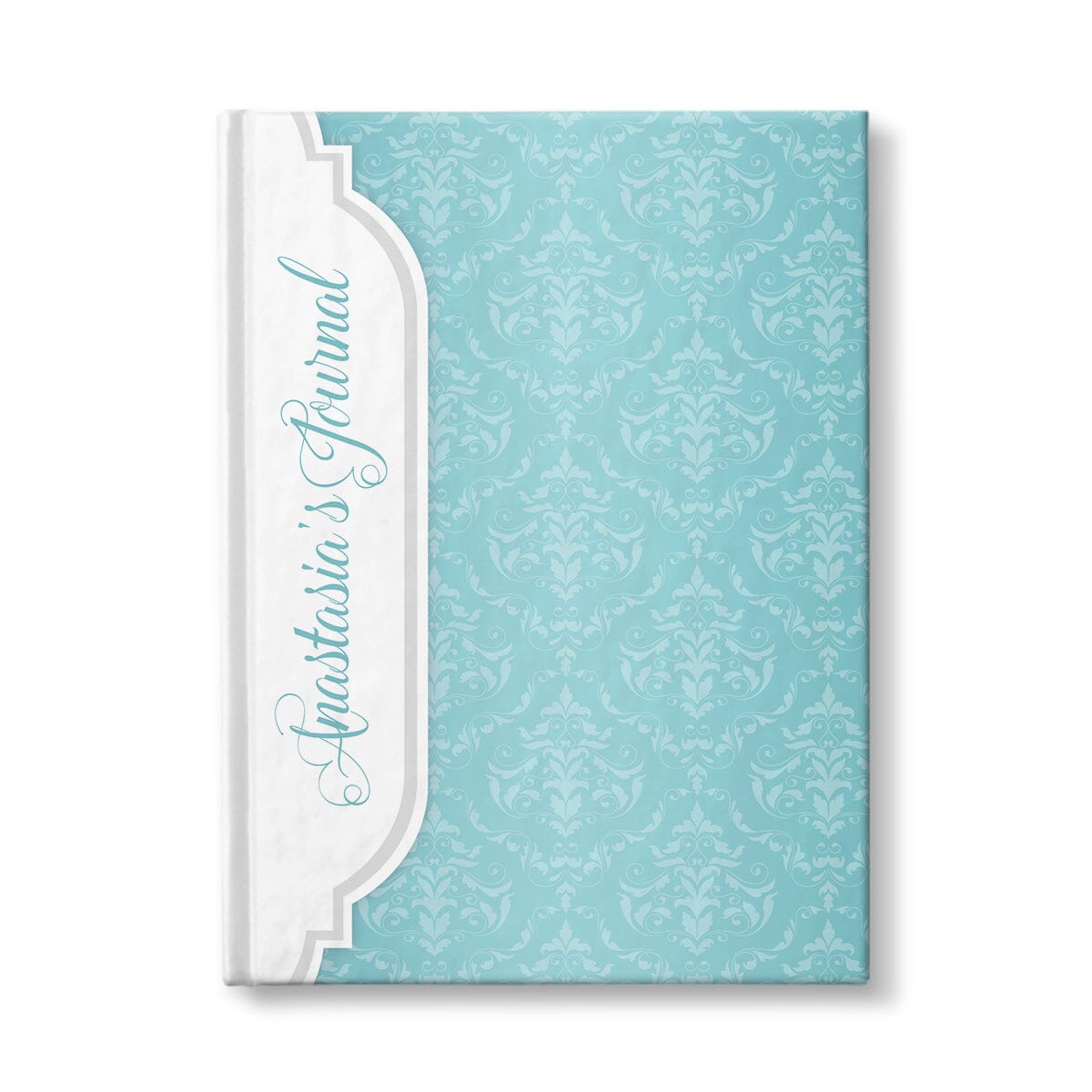 Personalized Turquoise Damask Journal at Artistically Invited.