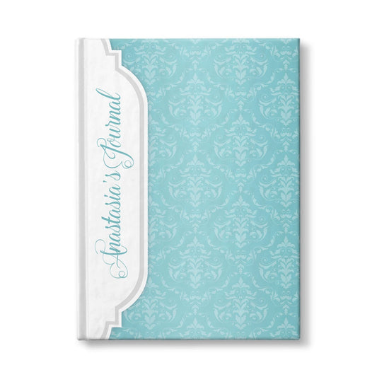 Personalized Turquoise Damask Journal at Artistically Invited.