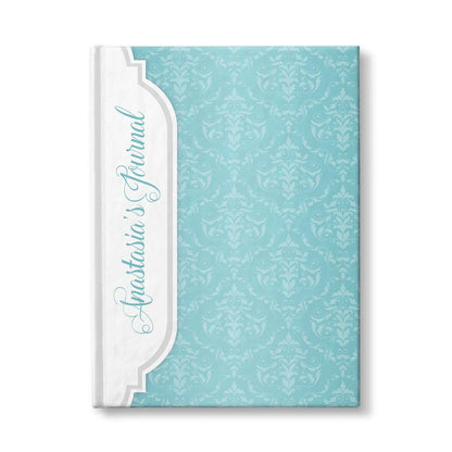 Personalized Turquoise Damask Journal at Artistically Invited.