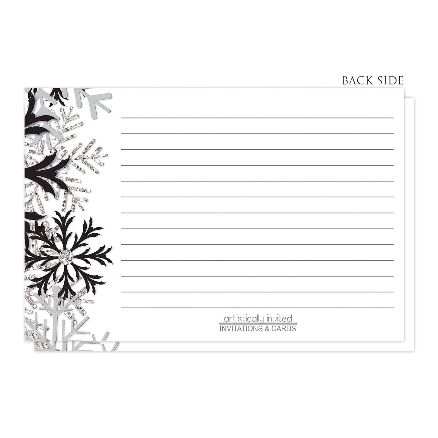 Winter Black Silver Snowflake Recipe Cards (back side) at Artistically Invited.