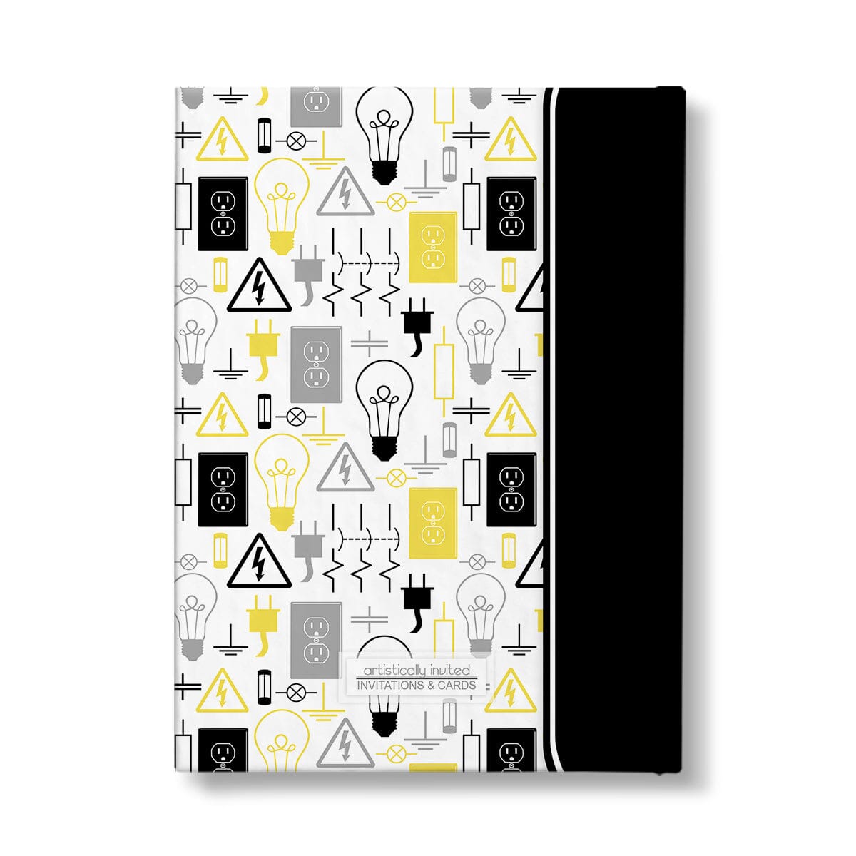 Personalized Yellow Electrical Pattern Journal at Artistically Invited. Back side of the book.