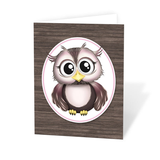 Owl Note Cards - Adorable Owl Pink and Brown Note Cards at Artistically Invited
