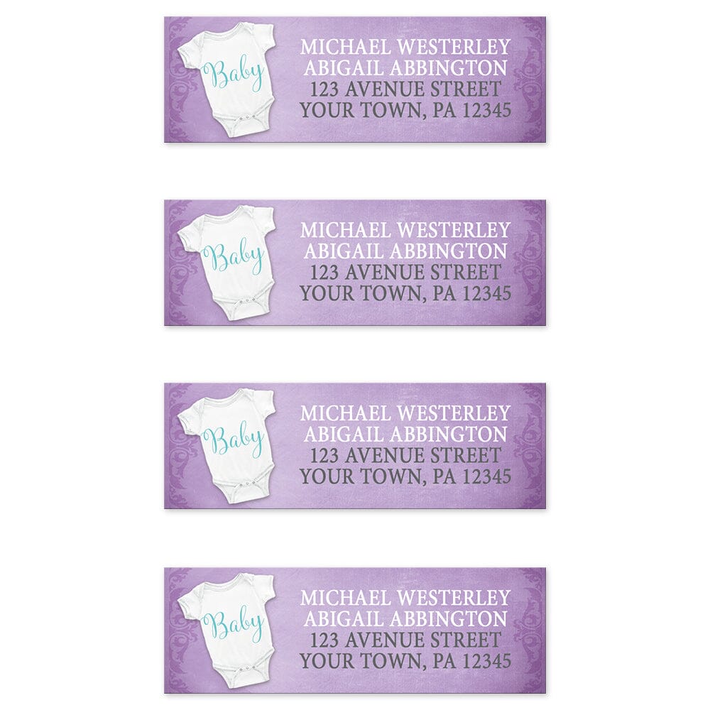 Baby Bodysuit on Purple Address Labels (4 to a sheet) at Artistically Invited.