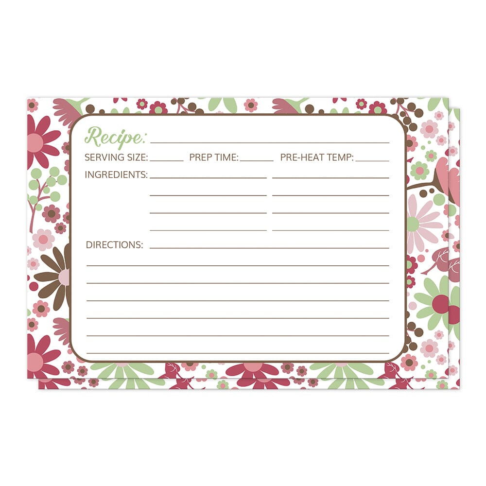 Berry Green Summer Flowers Recipe Cards (front) at Artistically Invited.