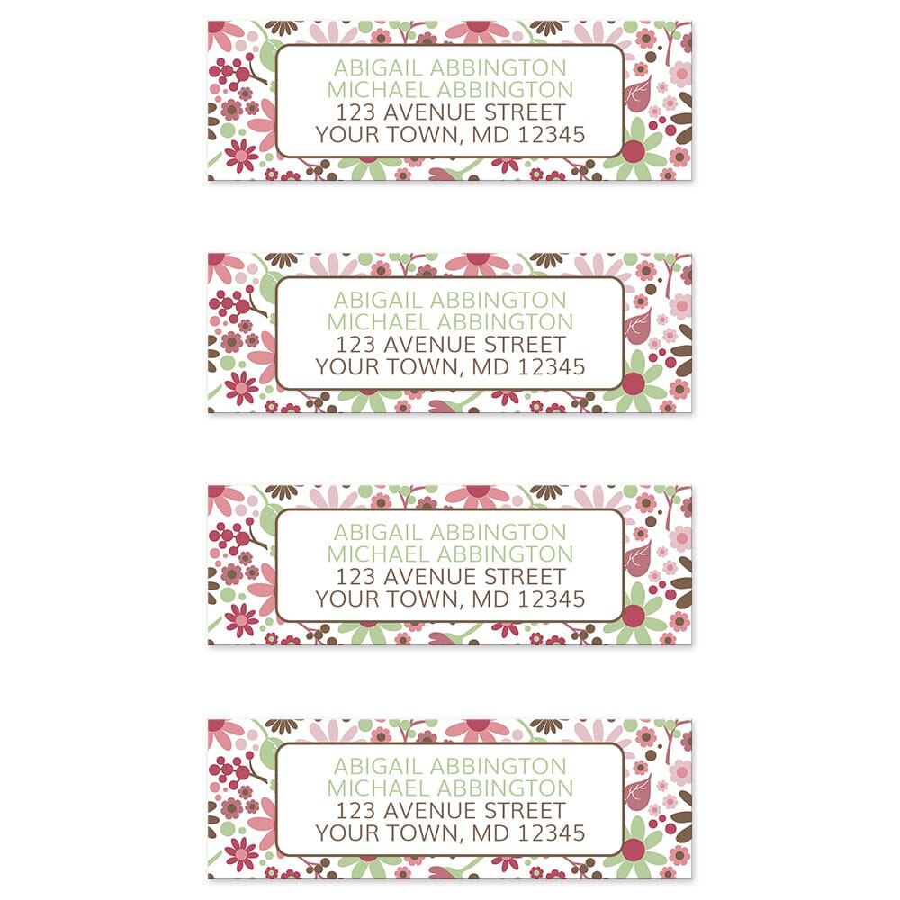 Berry Green Summer Flowers Address Labels (4 to a sheet) at Artistically Invited.