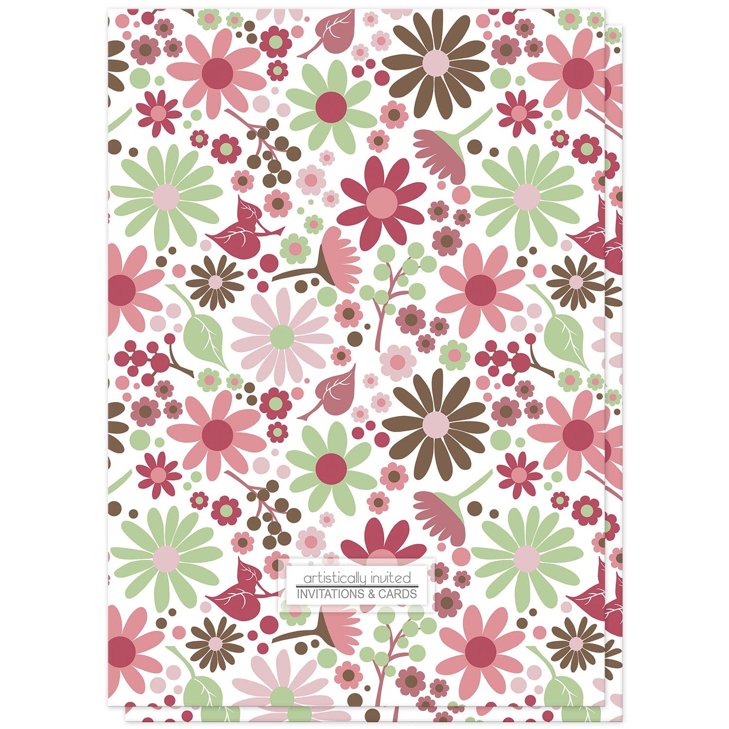 Berry Green Summer Flowers Baby Shower Invitations (back side) at Artistically Invited.