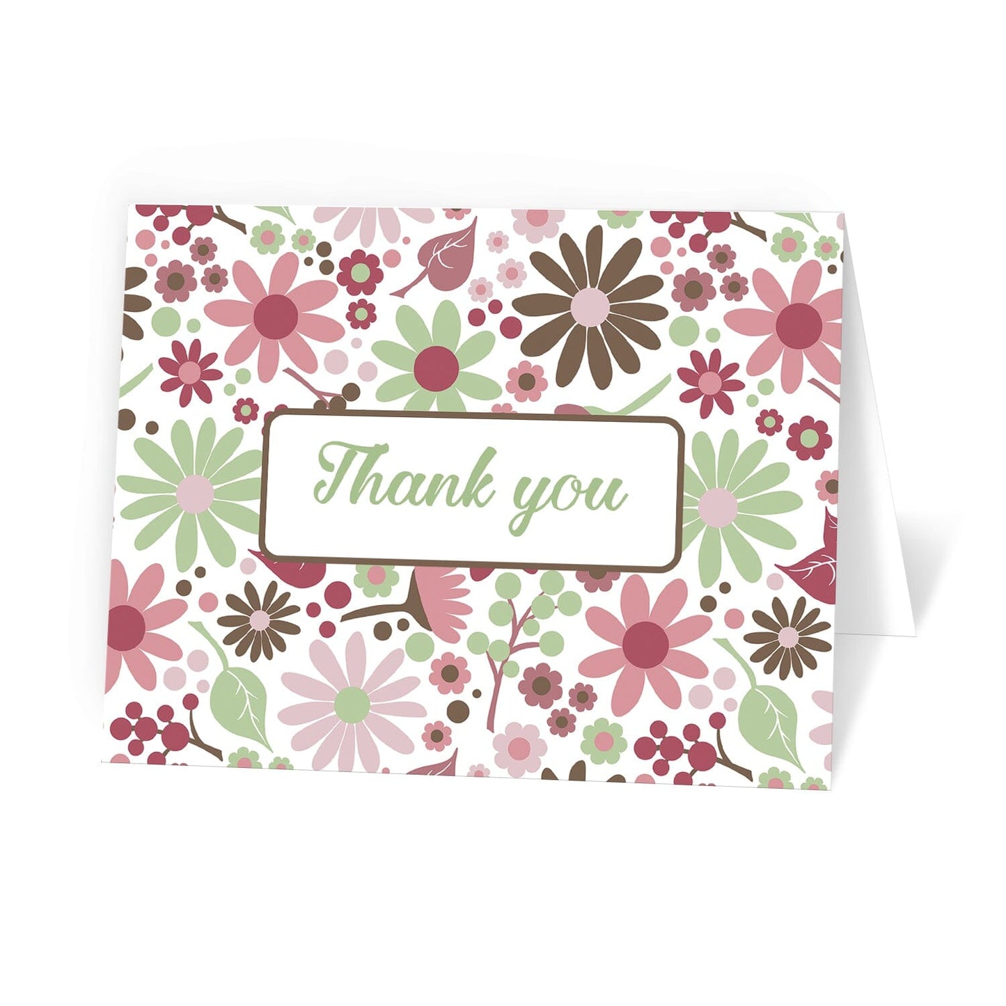 Berry Green Summer Flowers Thank You Cards at Artistically Invited.