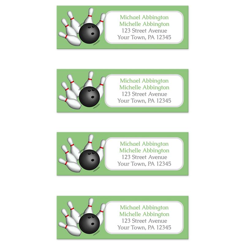 Green Bowling Return Address Labels at Artistically Invited