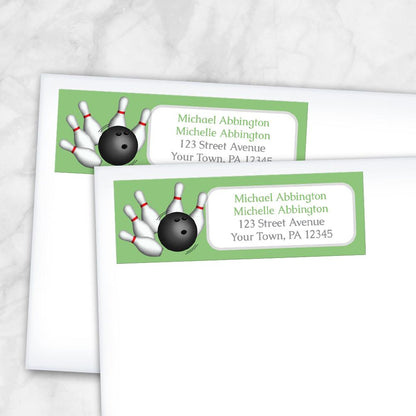Green Bowling Return Address Labels at Artistically Invited