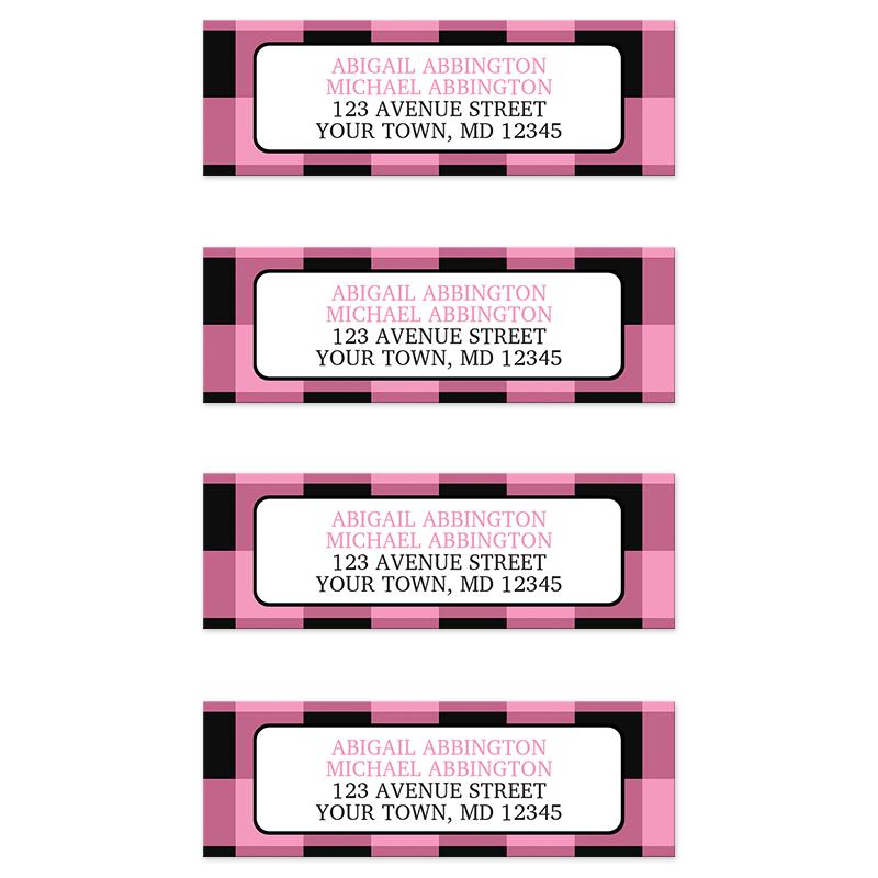 Light Pink and Black Buffalo Plaid Address Labels at Artistically Invited