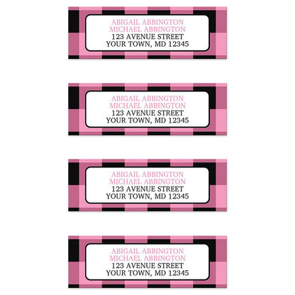 Light Pink and Black Buffalo Plaid Address Labels at Artistically Invited