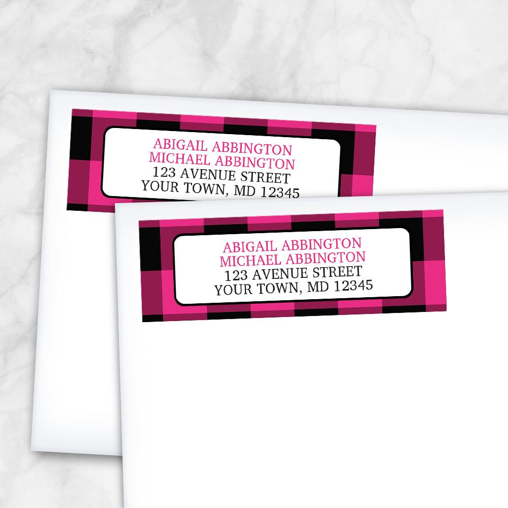 Pink and Black Buffalo Plaid Address Labels at Artistically Invited