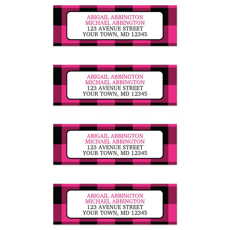 Pink and Black Buffalo Plaid Address Labels at Artistically Invited
