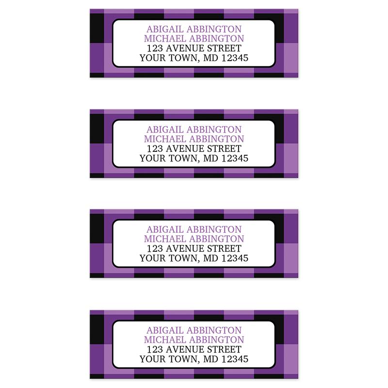 Purple and Black Buffalo Plaid Address Labels at Artistically Invited