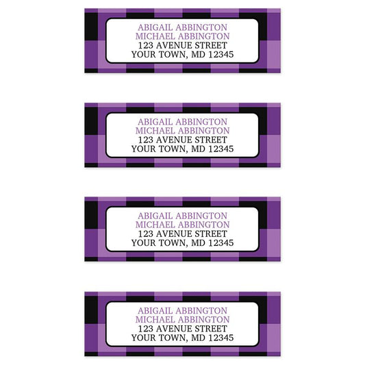 Purple and Black Buffalo Plaid Address Labels at Artistically Invited