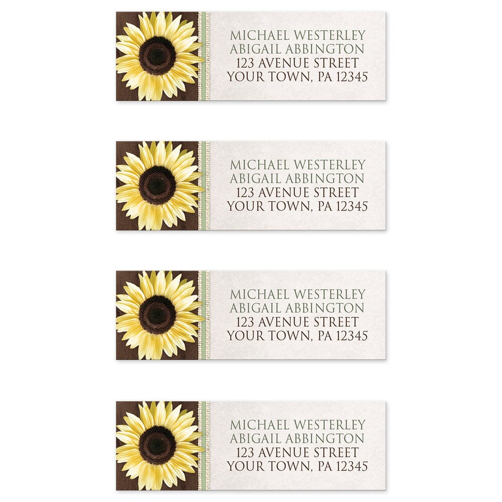 Country Sunflower Wood Brown Green - Sunflower Address Labels (4 to a sheet) at Artistically Invited.