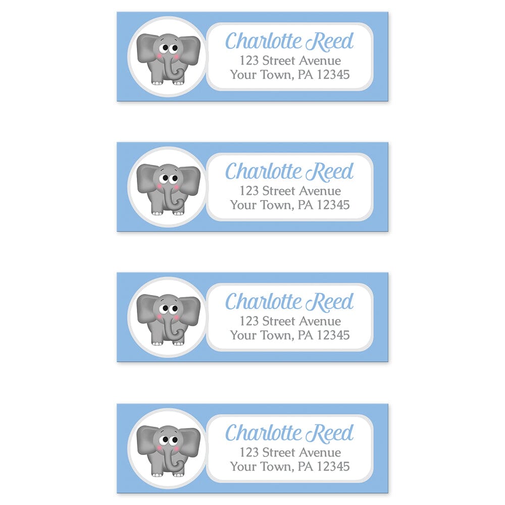Cute Elephant Blue Return Address Labels (4 to a sheet) at Artistically Invited.