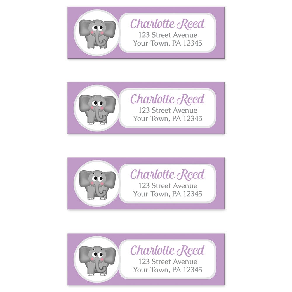 Cute Elephant Purple Return Address Labels (4 to a sheet) at Artistically Invited.