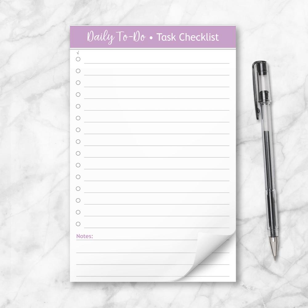 Daily To-Do List in Purple - Task Checklist 5.5 x 8.5 Notepad at Artistically Invited