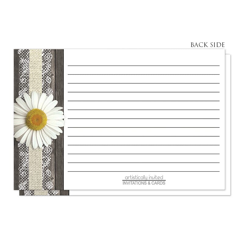 Daisy Burlap and Lace Wood Recipe Cards (back side) at Artistically Invited.